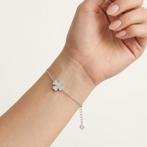 Kleeblatt-Silber-Kettenarmband
