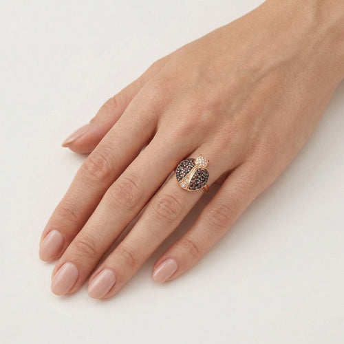 Elegant rose gold ladybug ring
