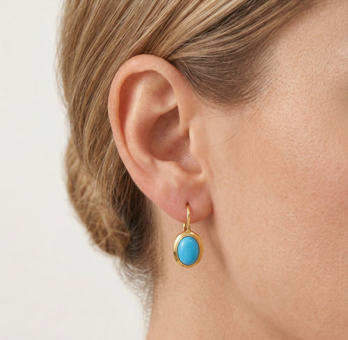 Cabochon-Ohrstecker aus Gold mit ovalem Türkis