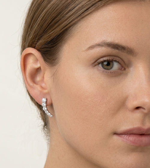 Silver linear stud earrings with cubic zirconia