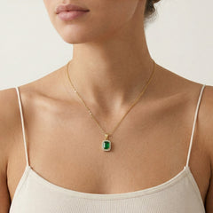 Rectangle green quartz gold pendant