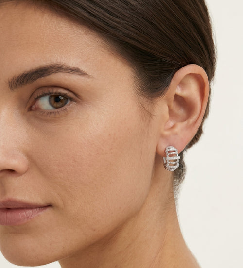 Sterling silver drop earrings with row design