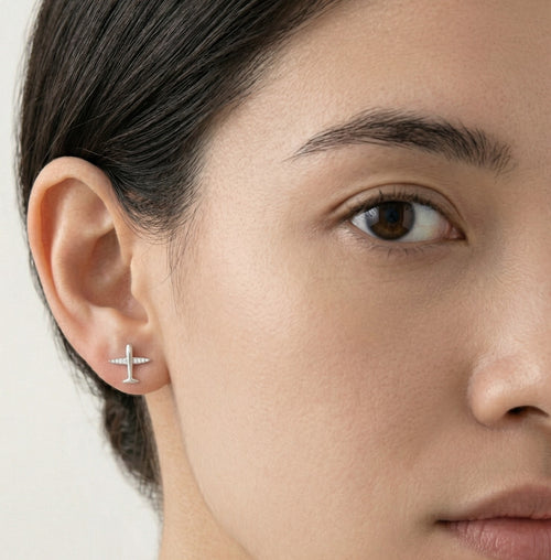 Sterling silver airplane stud earrings