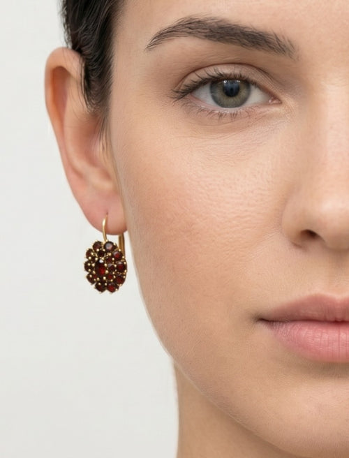 Garnet drop earrings with lever back closure