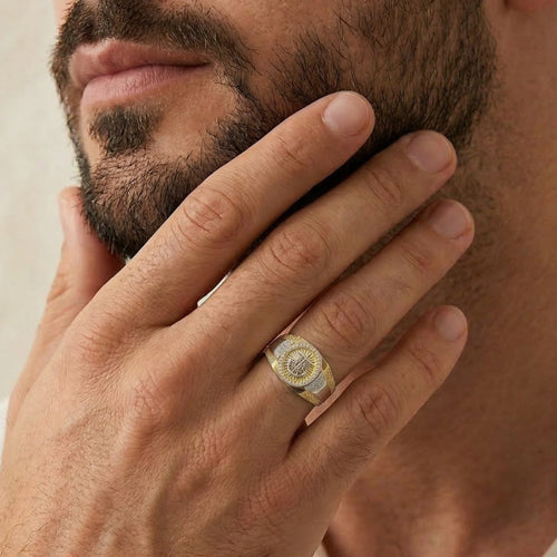 Dvoubarevný zlatý prsten s kotvou a kubickými zirkony