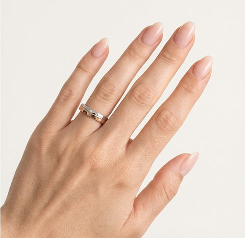 Bague de mariage moitié or blanc, moitié or rose