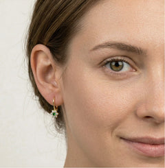 Green flower cubic zirconia gold earrings