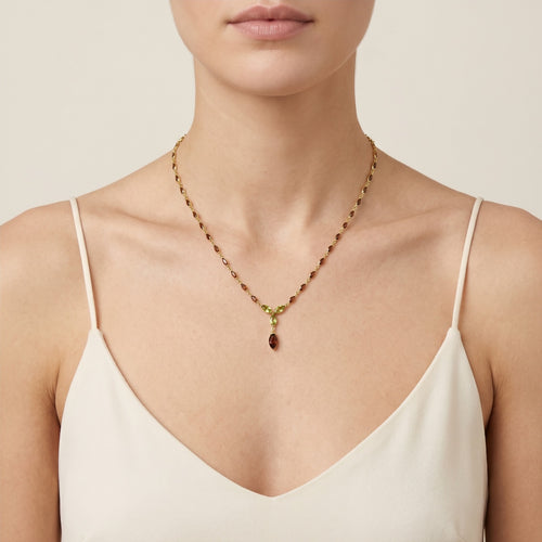 Ätherne Duo-Damenkette mit Markisenschliff-Edelstein