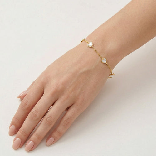 Gelbgold-Armband für Damen mit Herzen aus Perlmutt