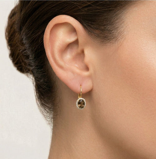 Ovale Rauchquarz-Ohrringe aus Gold