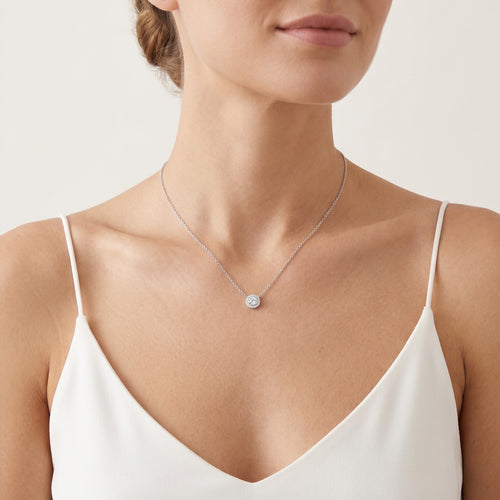 Silberhalskette aus Sterlingsilber mit Halo-Zirkonia