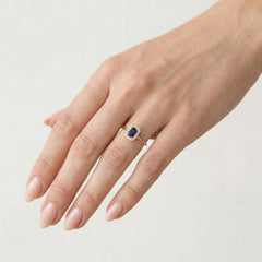 Rectangle blue quartz halo ring