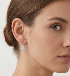 Silver drop earrings with main cubic zirconia and cubic zirconia accent on top