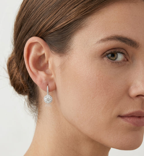 Silver drop earrings with main cubic zirconia and cubic zirconia accent on top