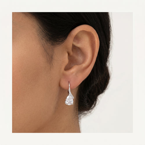 Pendientes de plata con circonita en forma de pera y redonda