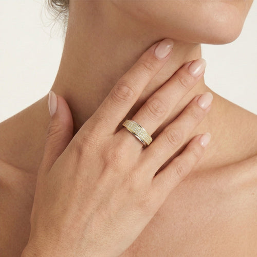 Dreireihiger Goldring mit Zirkonia