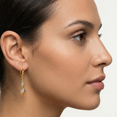 Yellow - white gold hanging triangle earrings
