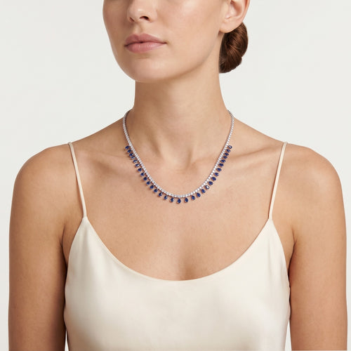 Sterling-Silber Halskette mit Birnen-Saphir und Zirkonia