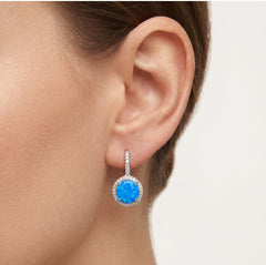 Round static blue opal earrings