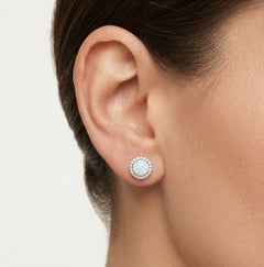 Opal earrings with cubic zirconia in white gold