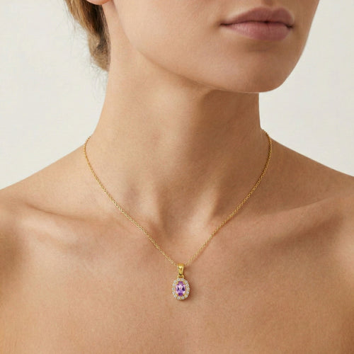 Ovaler Amethyst-Goldanhänger