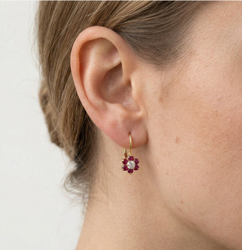 Rote Blumen-Gold-Ohrringe