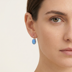 Simple blue opal solitaire drop earrings