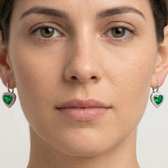 Silver earrings with synthetic emerald heart