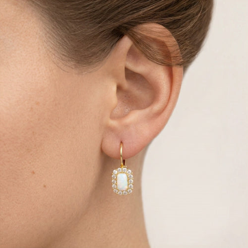 Rechteckige Opal-Halo-Ohrringe