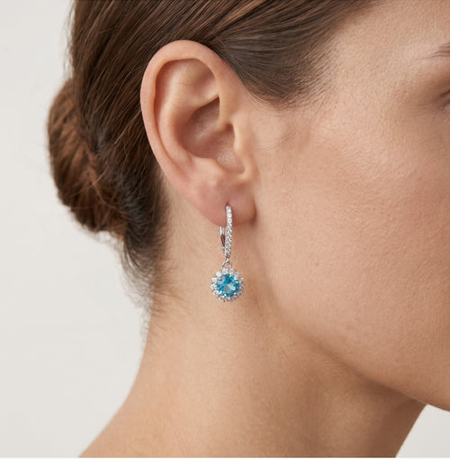 Sterlingsilber Halo Blaue Topas Ohrringe