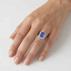 Emerald cut sapphire on sterling silver ring