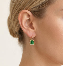 Rectangle emerald cut halo earrings