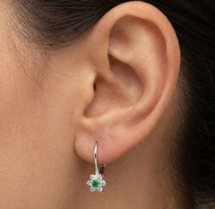 White gold emerald floral earrings with zirconia sparkle