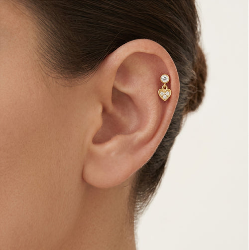 Chic cubic zirconia gold piercing with dangling heart