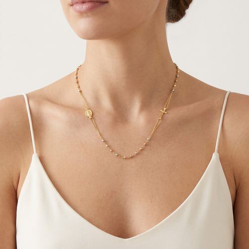 Kleine Rosenkranzkette aus Gold mit zweifarbigen Perlen
