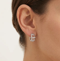 Sterling silver drop earrings with row design