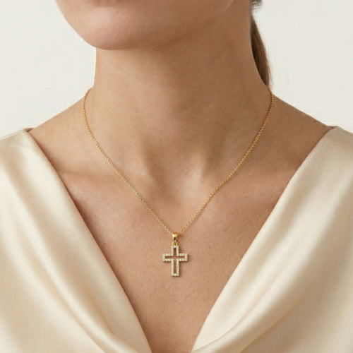 Cubic-Zirkonia-Linie-Gold-Kreuz