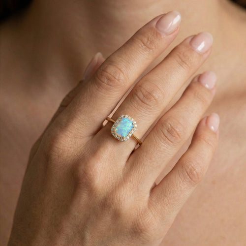 Obdélníkový opál prsten