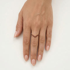 V shaped ring with round garnet