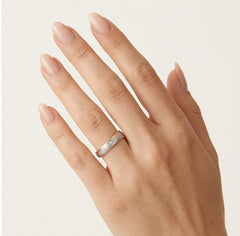 Bague de mariage en or blanc mat et or rose poli