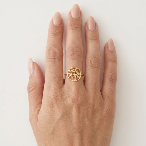 Lebensbaum-Statement-Ring aus Gelbgold
