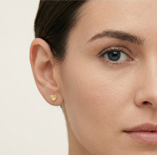 Yellow Gold diamond-cut heart post earrings