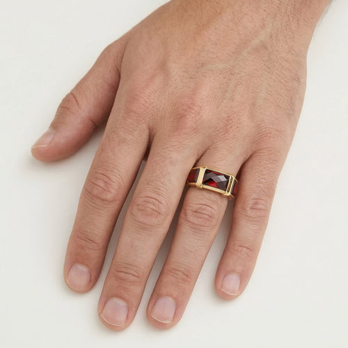 Rechteckiger Granat Statement-Ring.