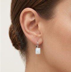 White opal solitaire drop earrings for women