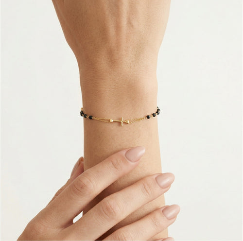 Gold-Rosenkranz-Armband mit Onyx