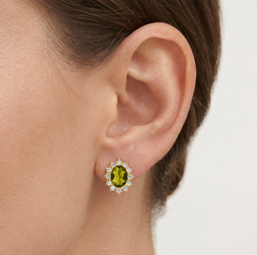 Elegante 14kt Gold-Moldavit- und Zirkonia-Ohrringe