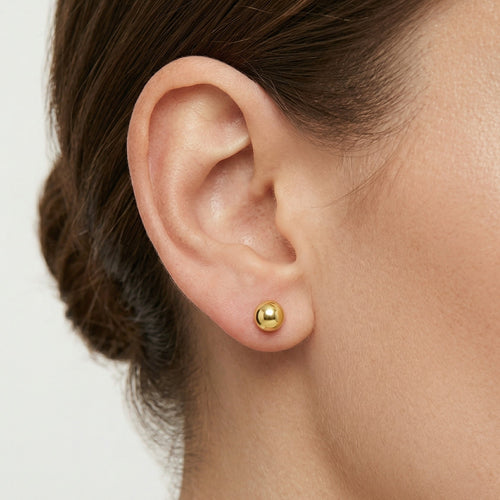 Pendientes de botón de media bola de oro amarillo