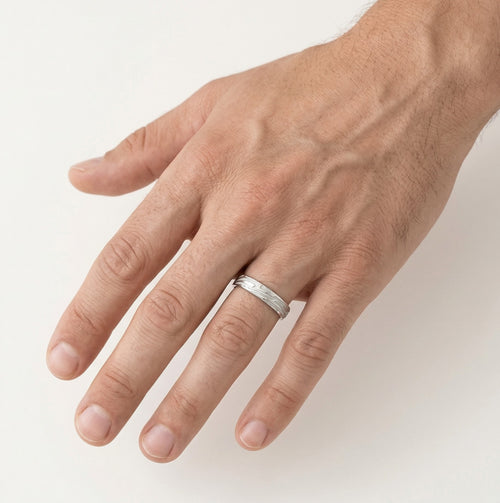 Designer white gold wedding ring with high polish and matte finish