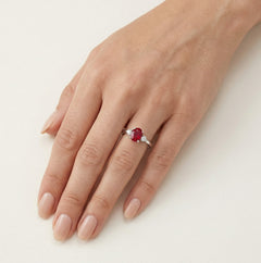 Simple white gold diamond and ruby ring