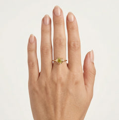 Moldavit-Runder-Gelbgold-Damenring